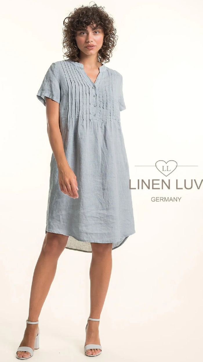 LINEN LUV Linen Dress Short With Pintuck