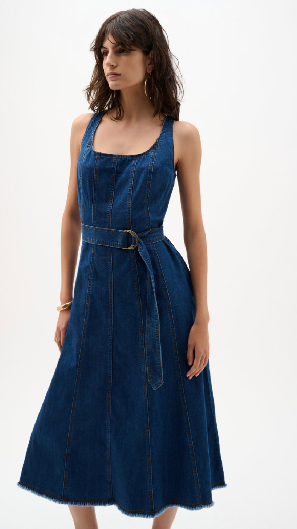 Joseph Ribkoff Denim Fit And Flare Midi Dress With Belt