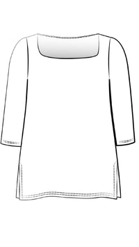 Soft Square Neck Top, 3/4 Sleeve