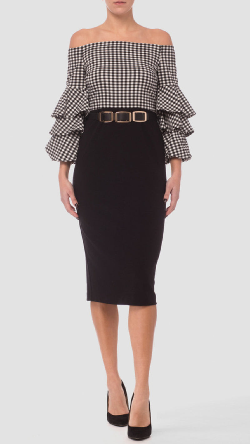Joseph Ribkofff Off Shoulder Checkered Dress (Sale)