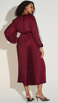 Joseph Ribkoff Signature Pleated Satin Fit & Flare Dress