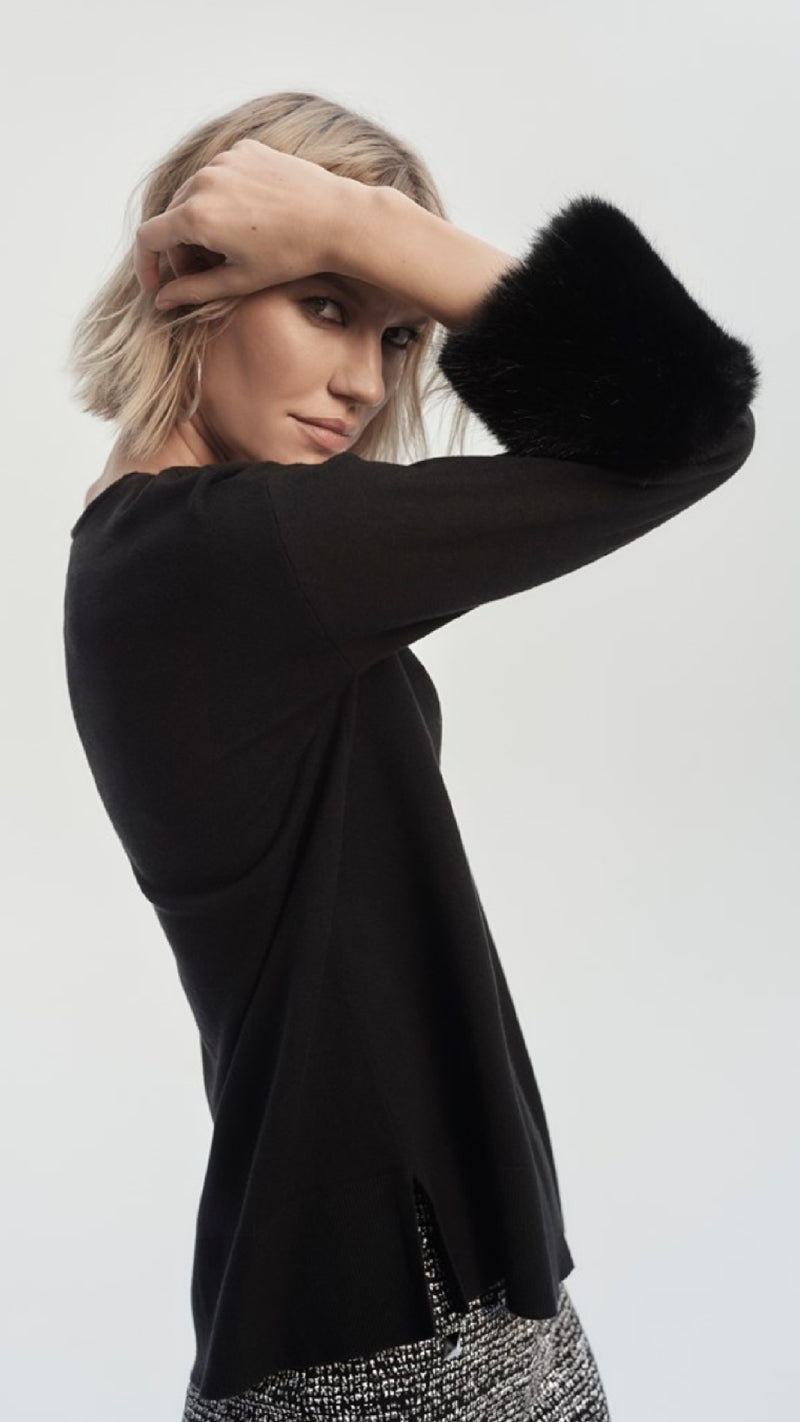 Joseph Ribkoff Sweater Knit Tunic with Faux Fur Cuffs (Sale)