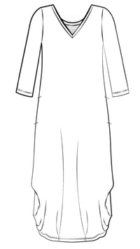 V-Neck Narrow Lantern Dress, 3/4 Sleeve