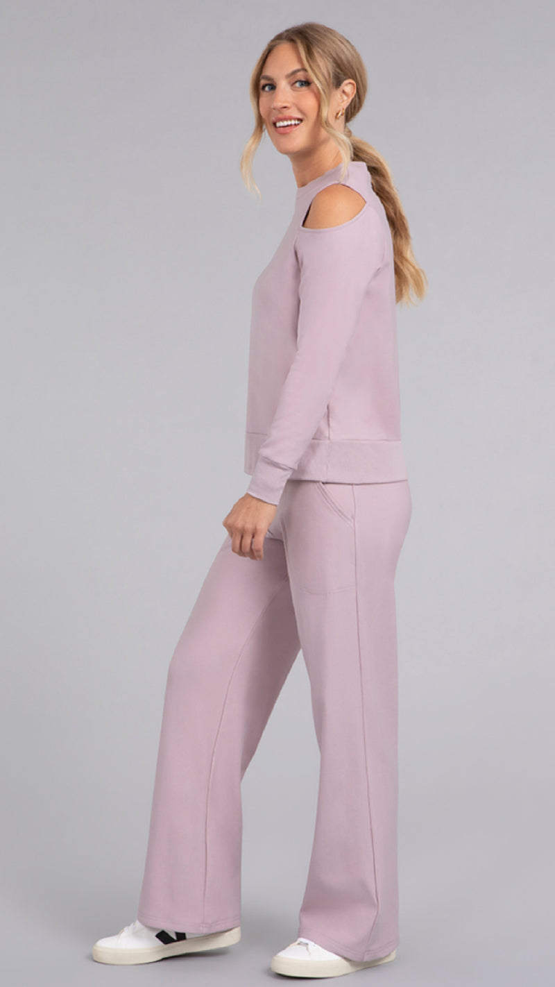 Bamboo Fleece Cut Out Shoulder Top, Long Sleeve