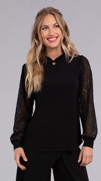 Mixed Lace Twist Top, Long Sleeve (Sale)