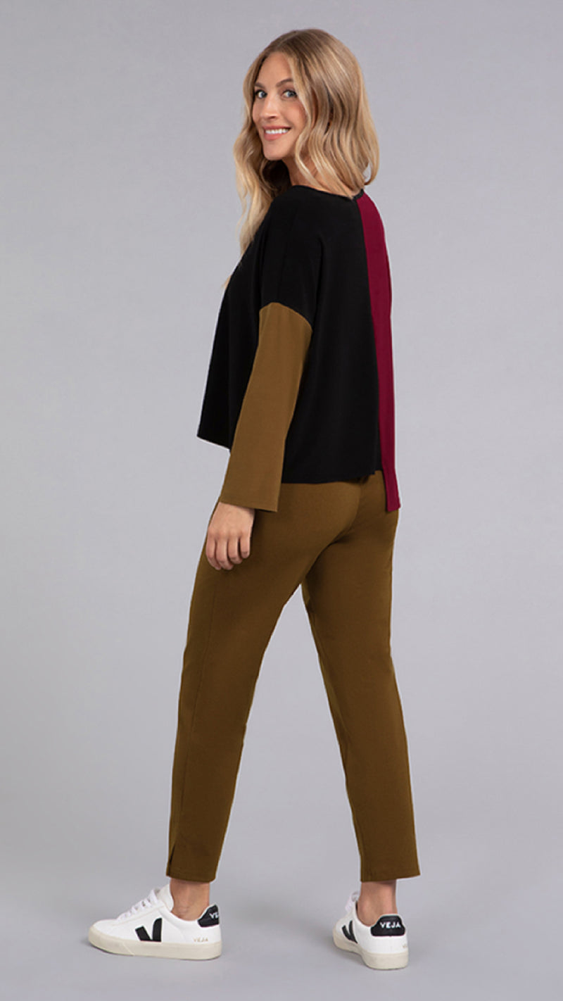 Colour Block Etch V-Neck Top, Long Sleeve (Sale)