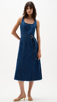Joseph Ribkoff Denim Fit And Flare Midi Dress With Belt