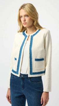 Joseph Ribkoff Woven Boucle Straight Jacket With Denim Trim