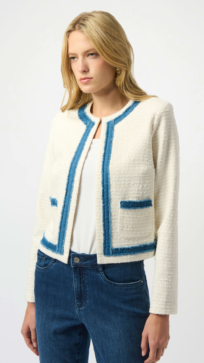 Joseph Ribkoff Woven Boucle Straight Jacket With Denim Trim