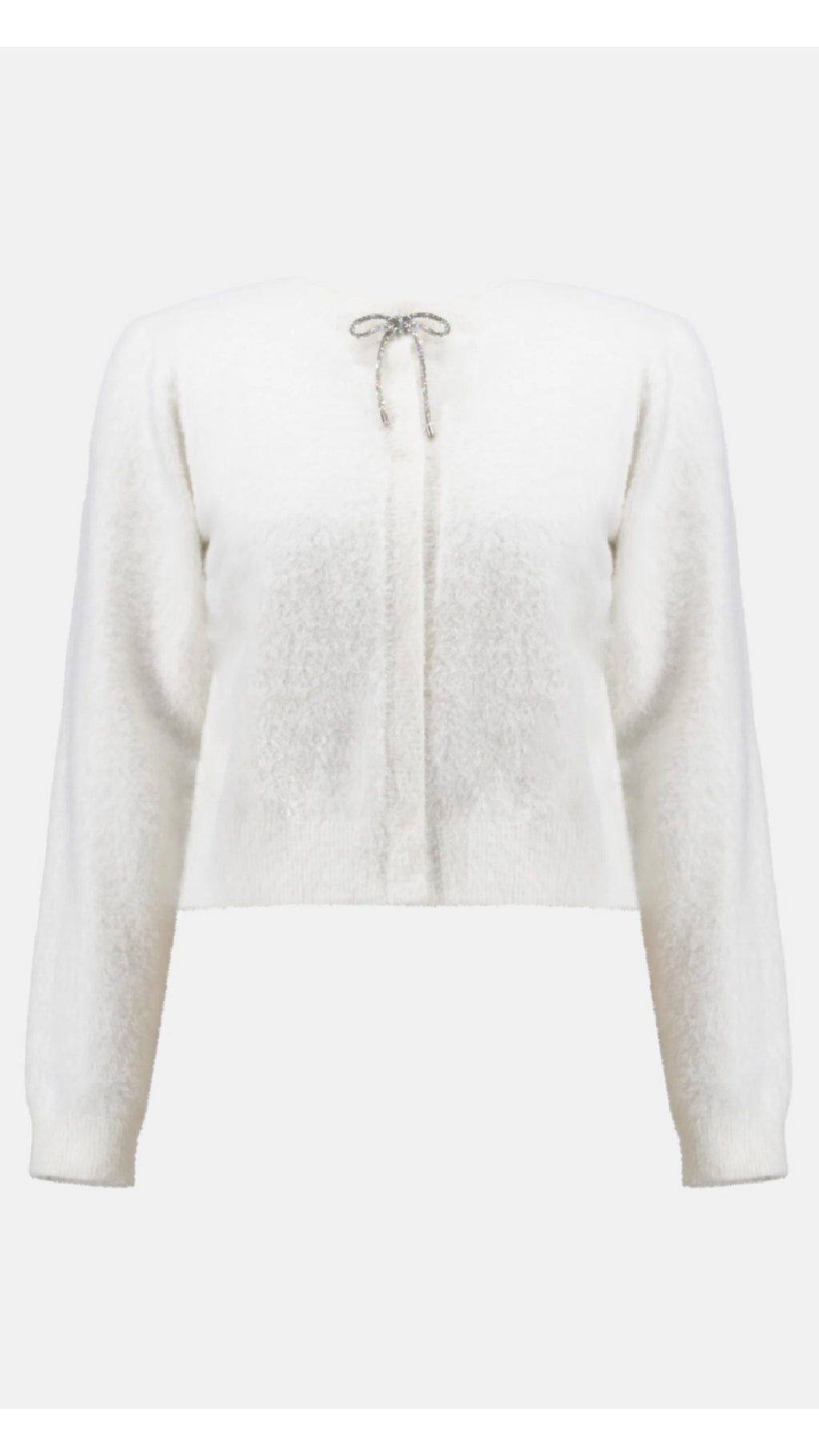 Joseph Ribkoff Feather Yarn Cardigan with Rhinestone Bow