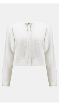 Joseph Ribkoff Feather Yarn Cardigan with Rhinestone Bow