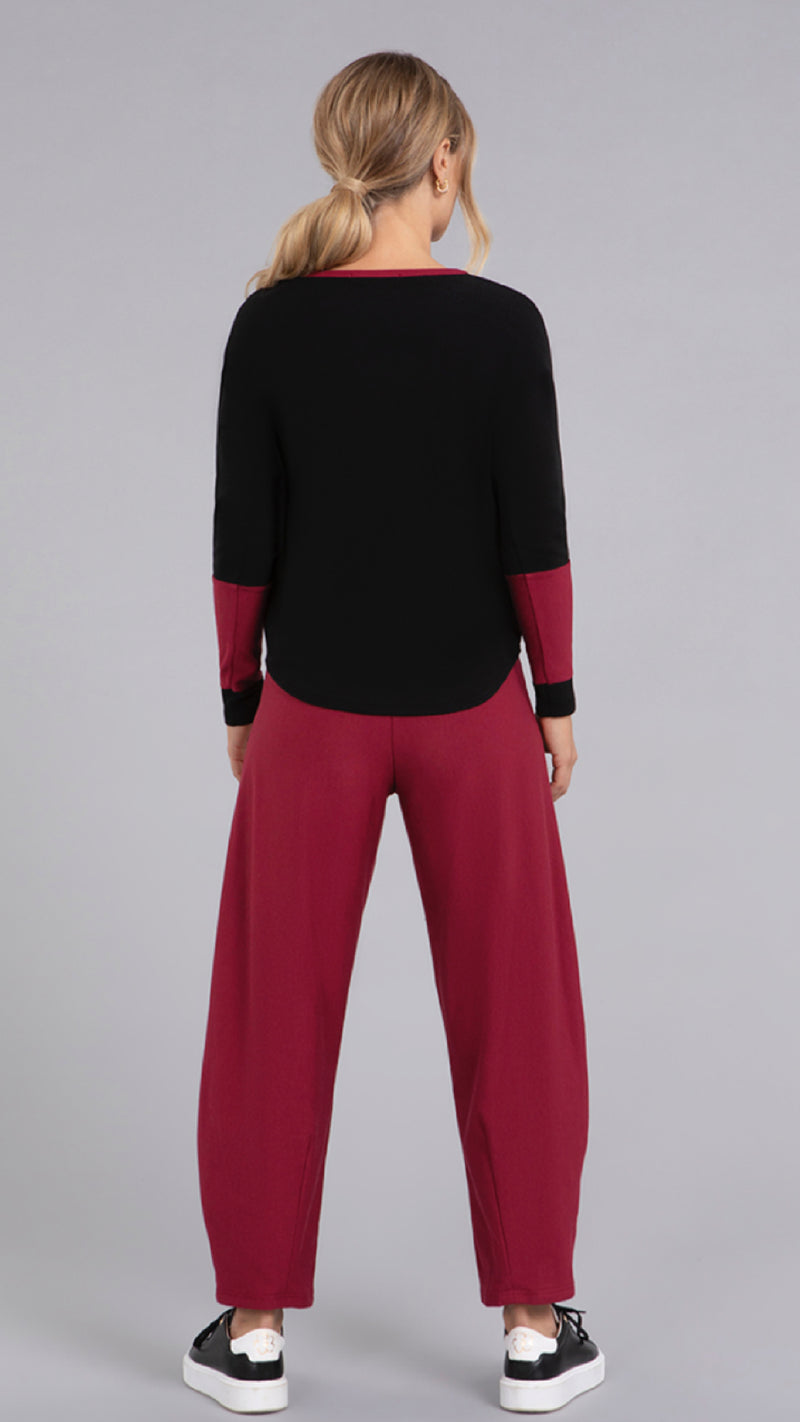 Bamboo Fleece Colour Block Cinch Top, Long Sleeve