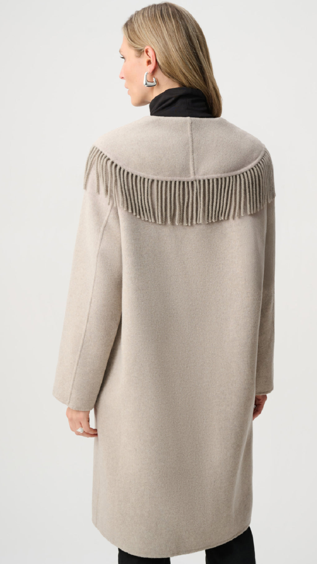 Joseph Ribkoff Wool Blend Shawl Collar Fringed Coat
