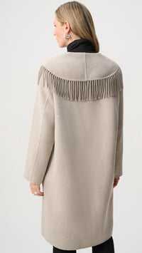 Joseph Ribkoff Wool Blend Shawl Collar Fringed Coat