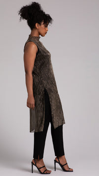 Funnel Neck Slit Over Under, Pleated Mesh (Sale)