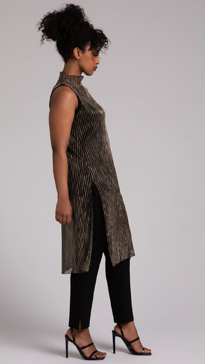 Funnel Neck Slit Over Under, Pleated Mesh (Sale)