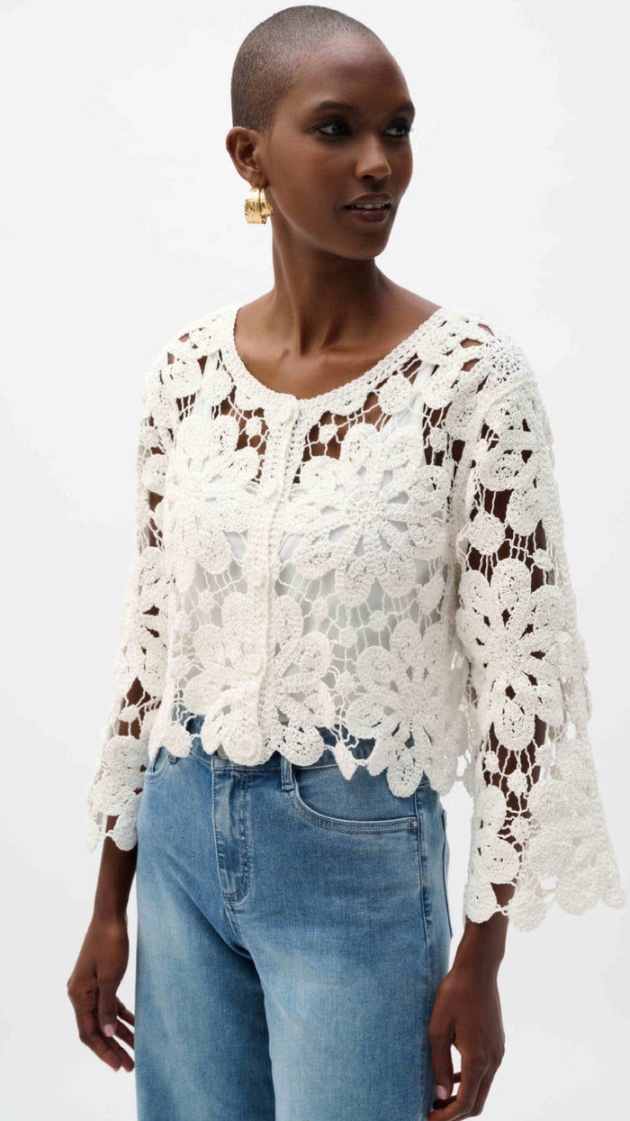 Joseph Ribkoff Crochet Boxy Cardigan
