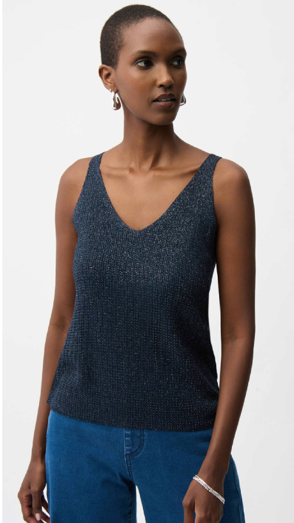 Joseph Ribkoff Metallic Knitted Camisole with Rhinestones