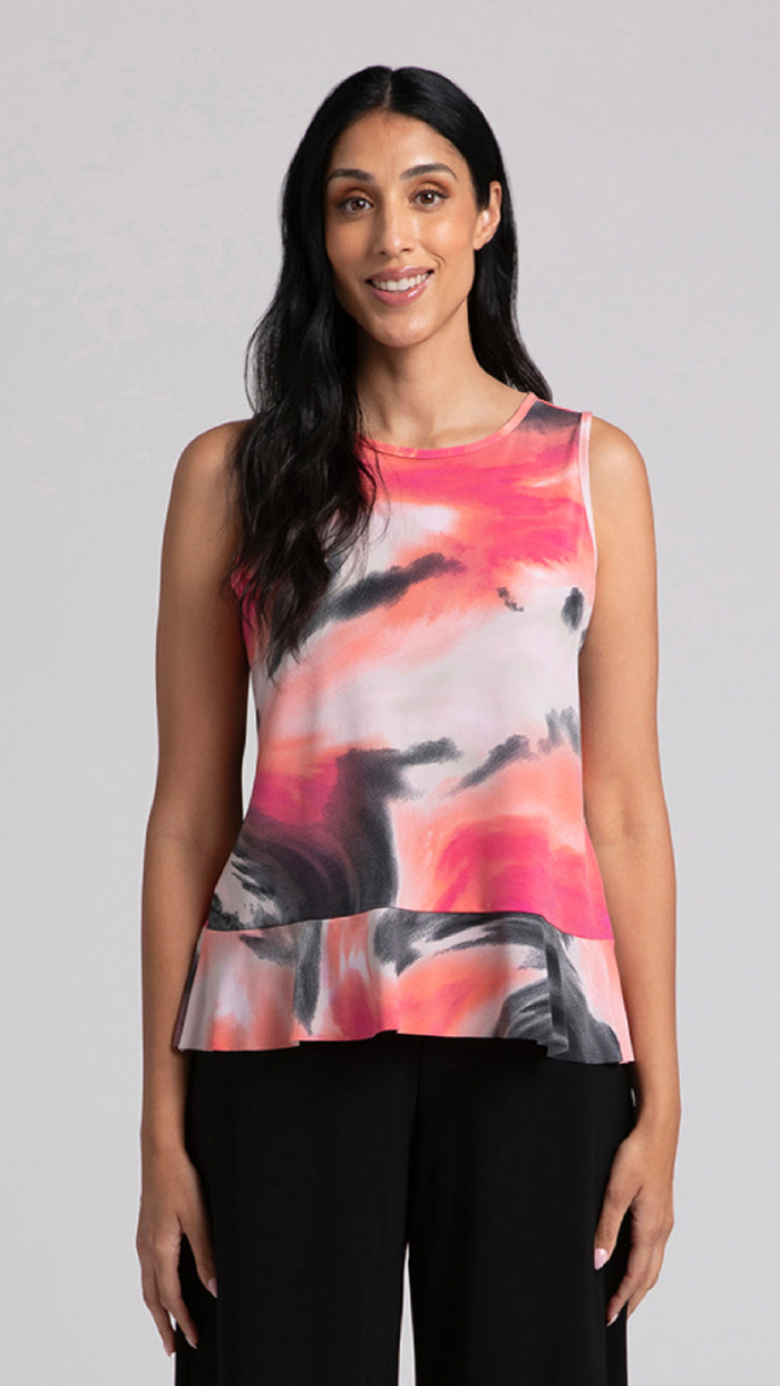 Sleeveless Peplum Top-Marble Print