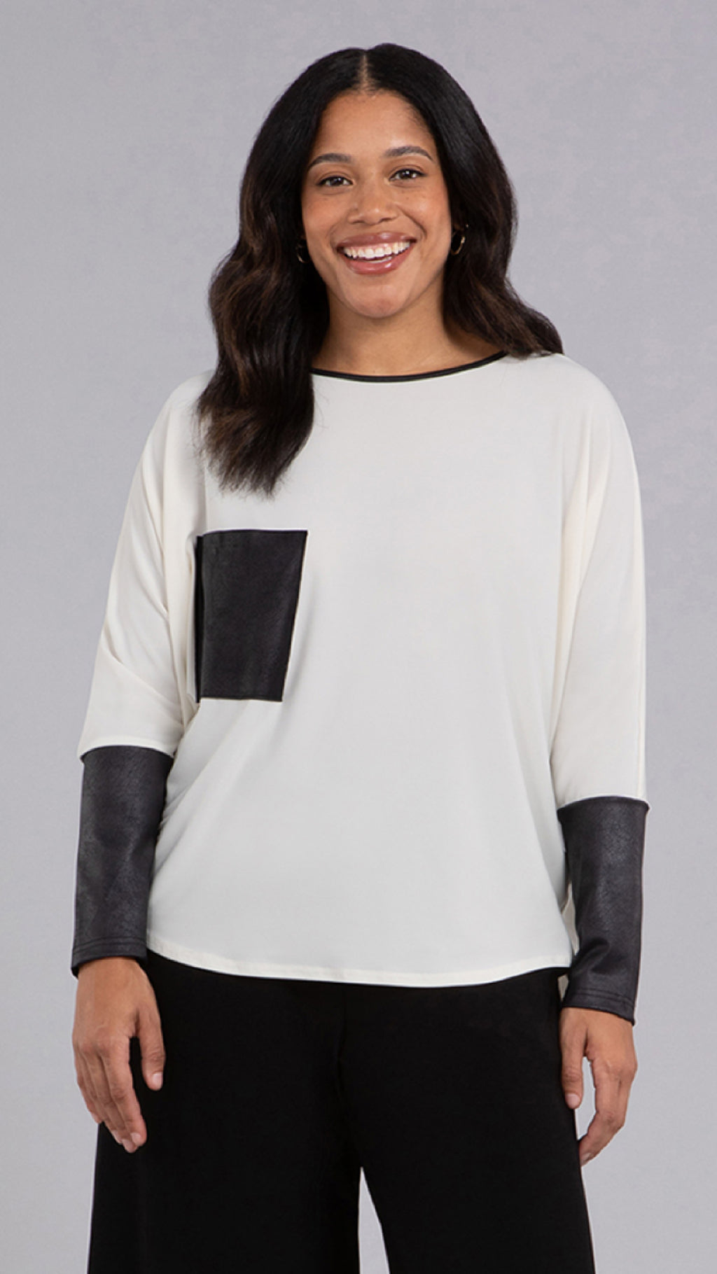 Nu Cinch Top with Faux Leather, Long Sleeves (Sale)