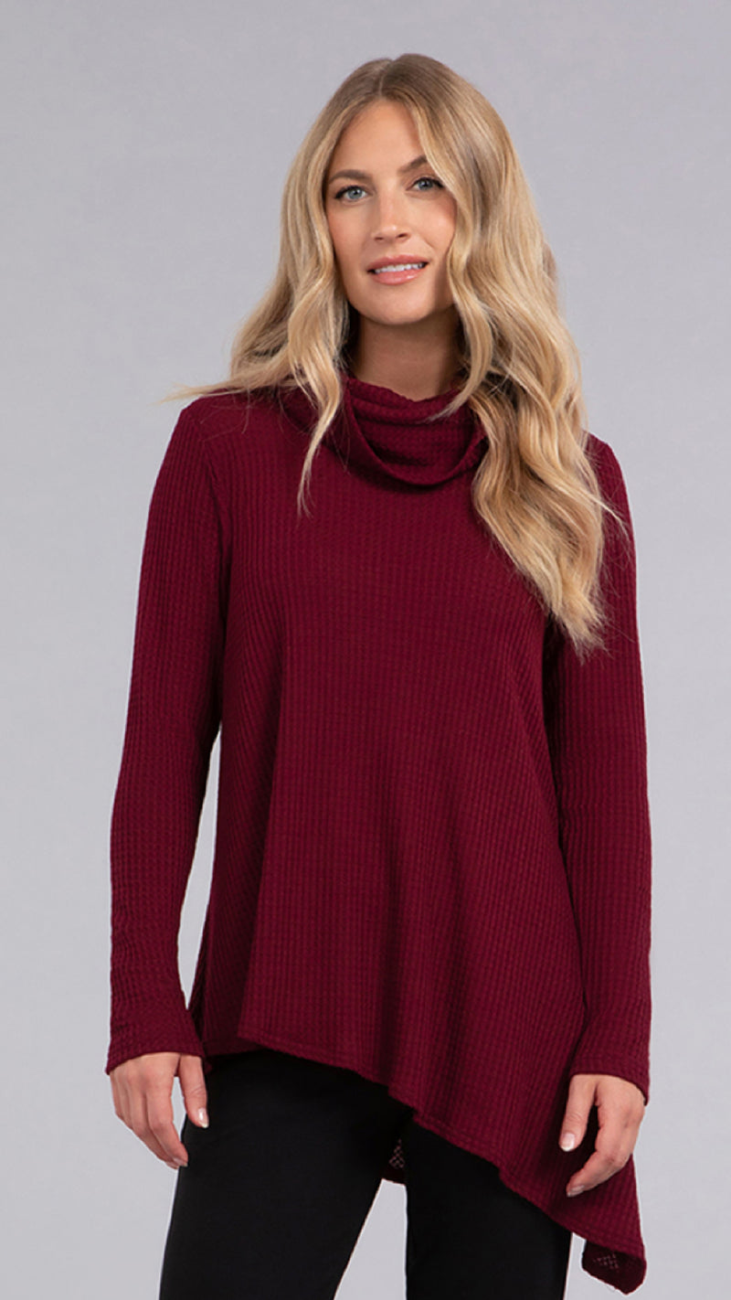 Angle Cowl Neck Waffle Sweater, Long Sleeve (Sale)