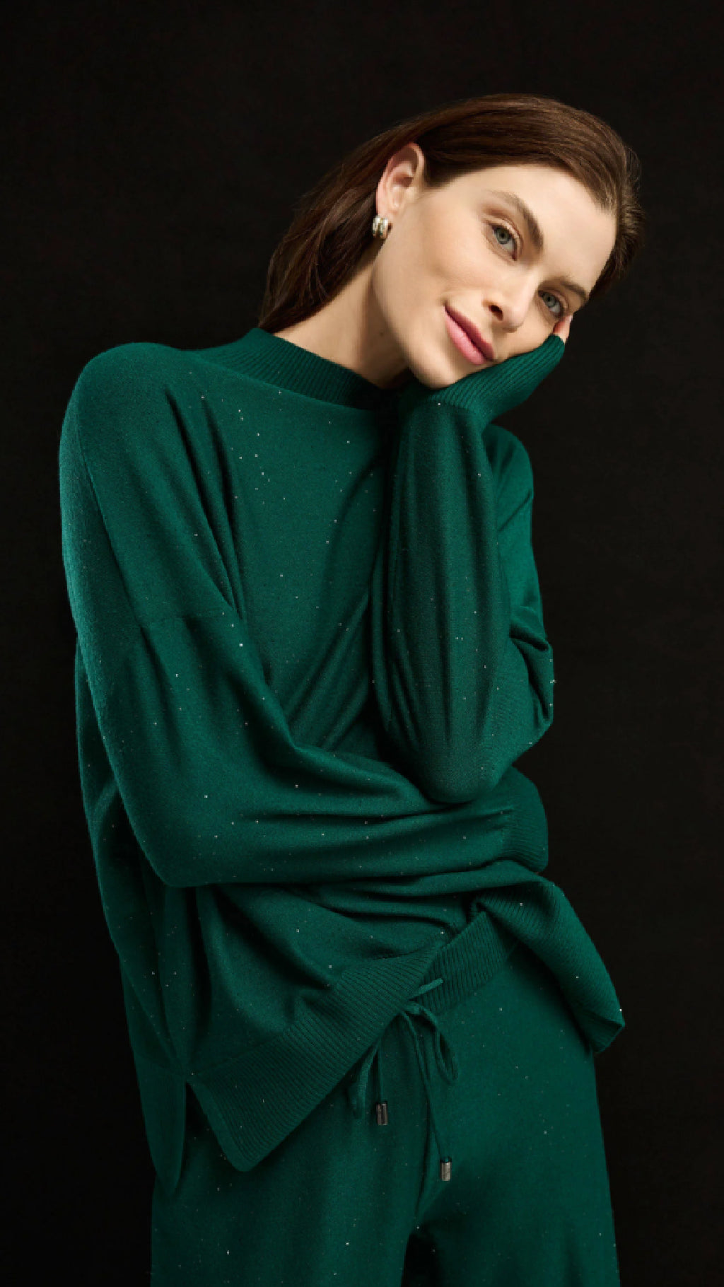 Joseph Ribkoff Sequin Mock-Neck Sweater and Drawstring Culottes