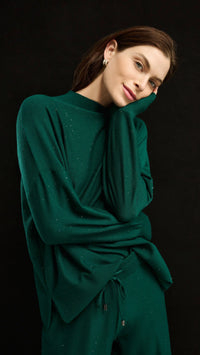 Joseph Ribkoff Sequin Mock-Neck Sweater and Drawstring Culottes