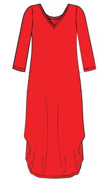 V-Neck Narrow Lantern Dress, 3/4 Sleeve