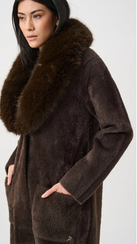 Joseph Ribkoff Feather Yarn Coat With Detachable Faux Fur Collar