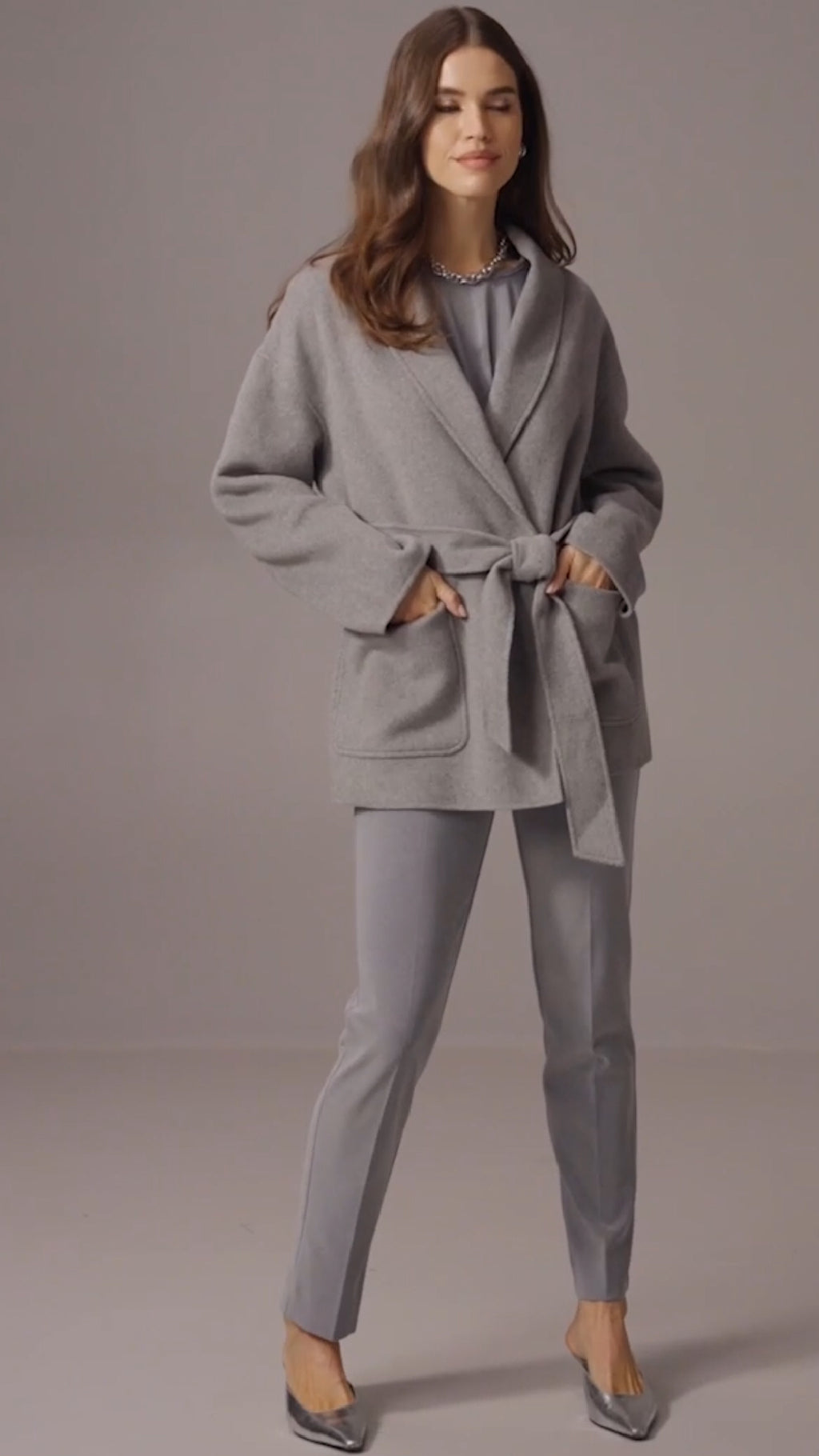 Joseph Ribkoff Wool Blend Belted Coat with Shawl Collar