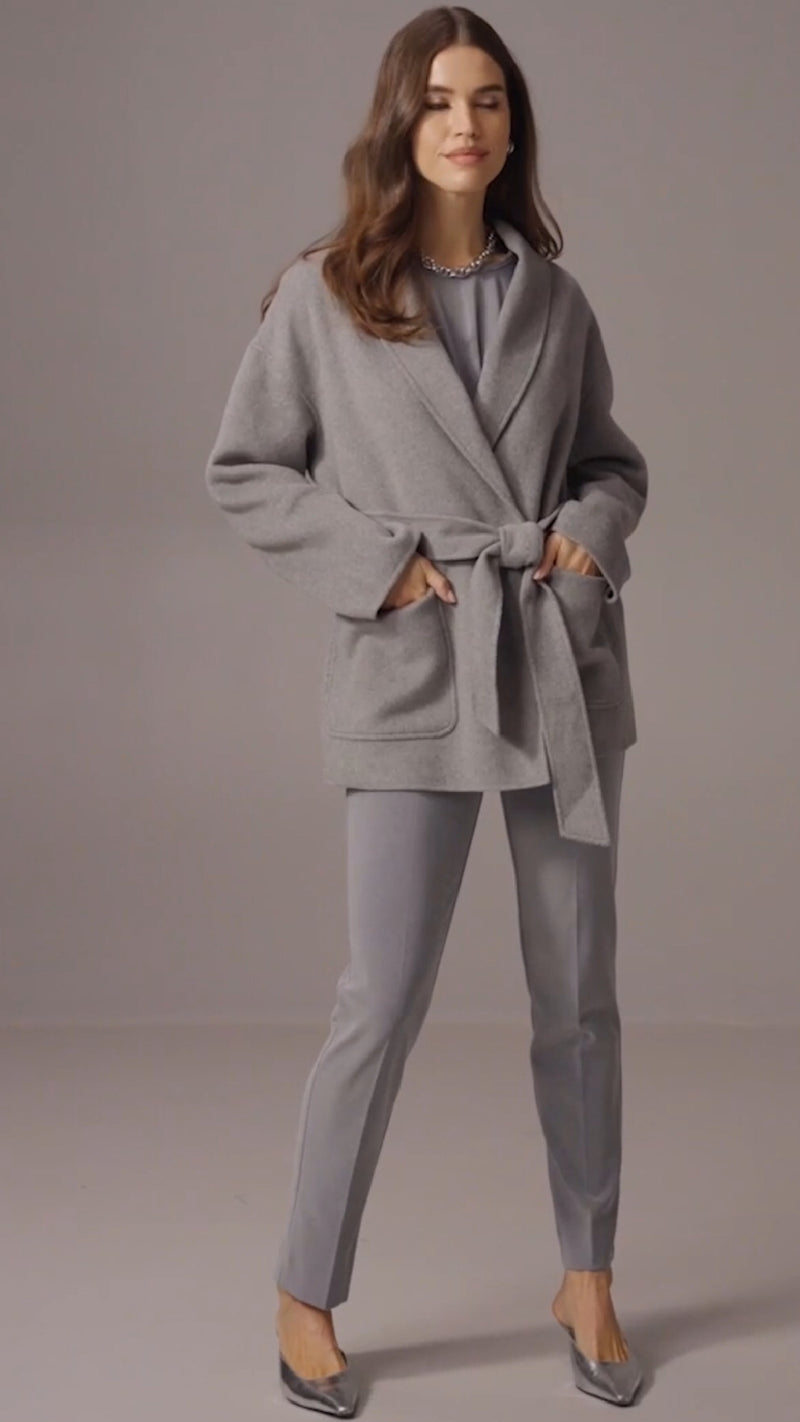 Joseph Ribkoff Wool Blend Belted Coat with Shawl Collar