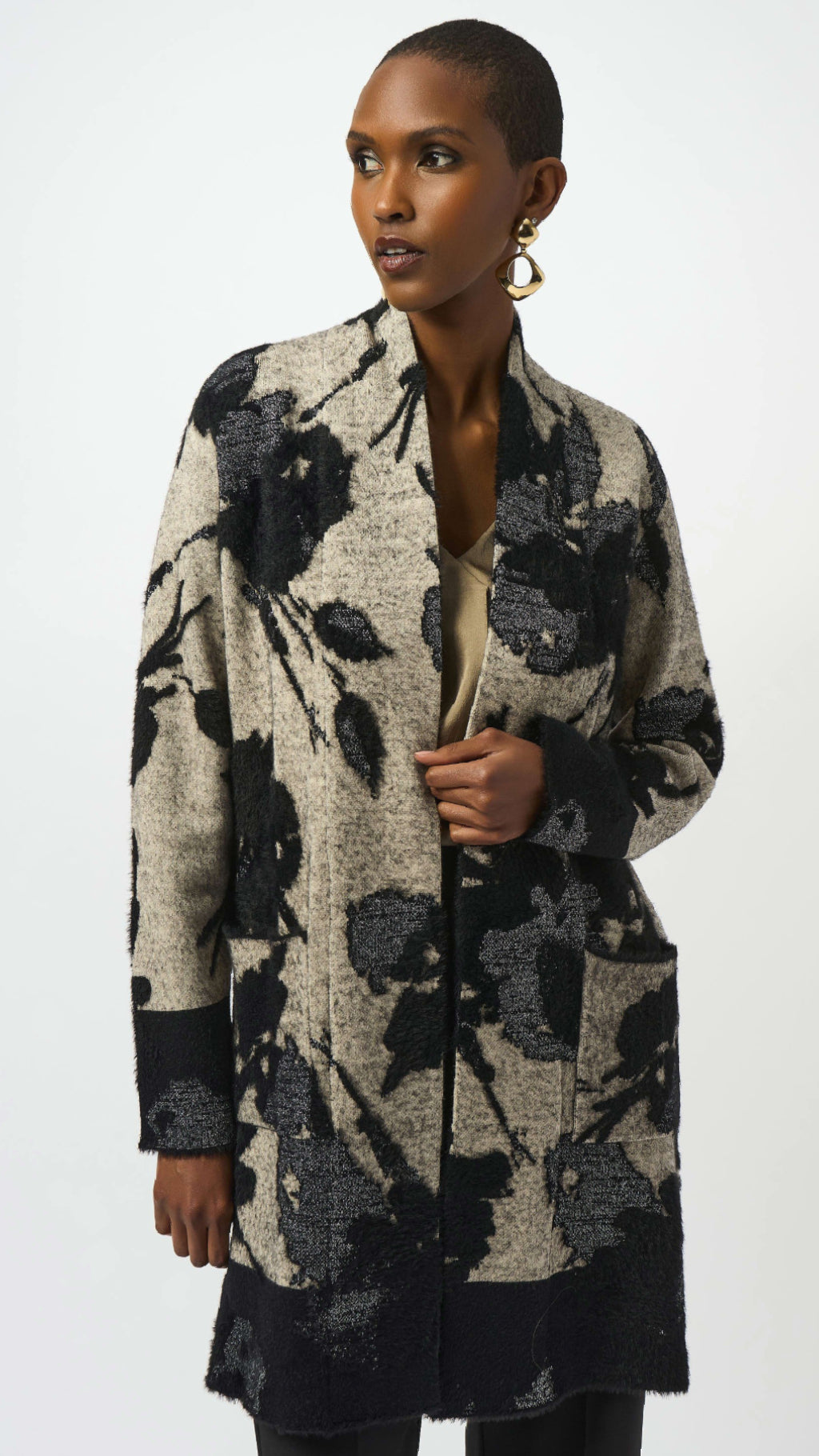 Joseph Ribkoff Abstract Jacquard Sweater Knit Long Cardigan