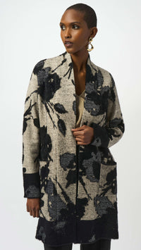Joseph Ribkoff Abstract Jacquard Sweater Knit Long Cardigan