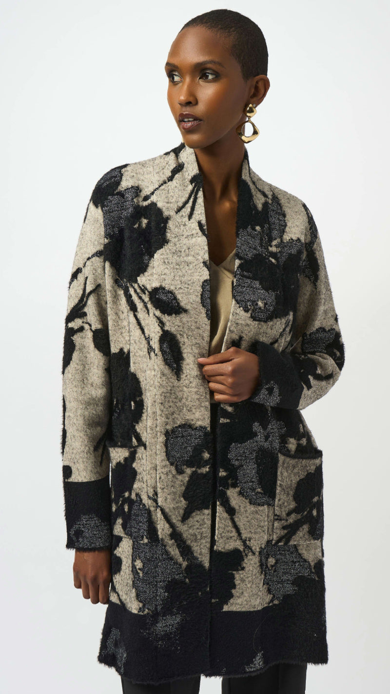 Joseph Ribkoff Abstract Jacquard Sweater Knit Long Cardigan