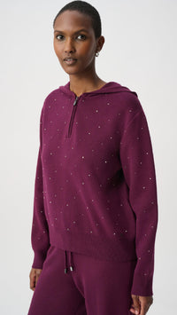 Joseph Ribkoff Embellished Hooded Pullover Sweater And Drawstring Sweater Pant