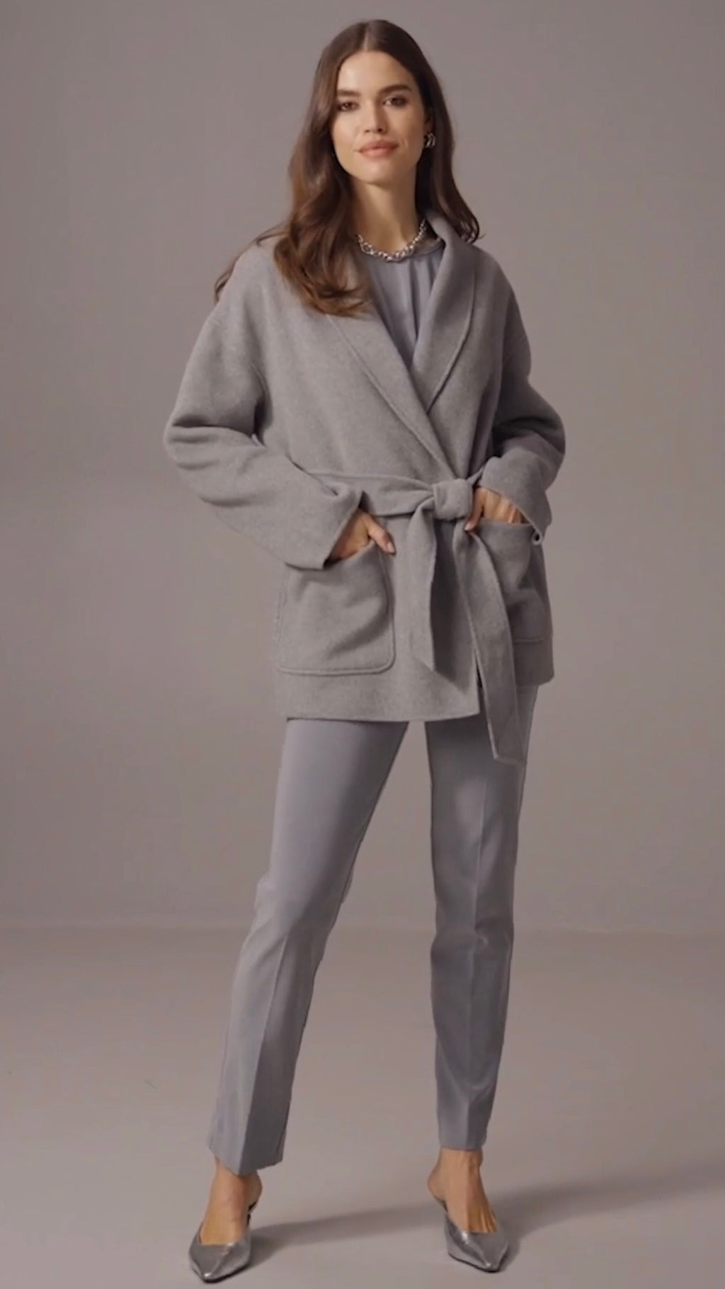 Joseph Ribkoff Wool Blend Belted Coat with Shawl Collar