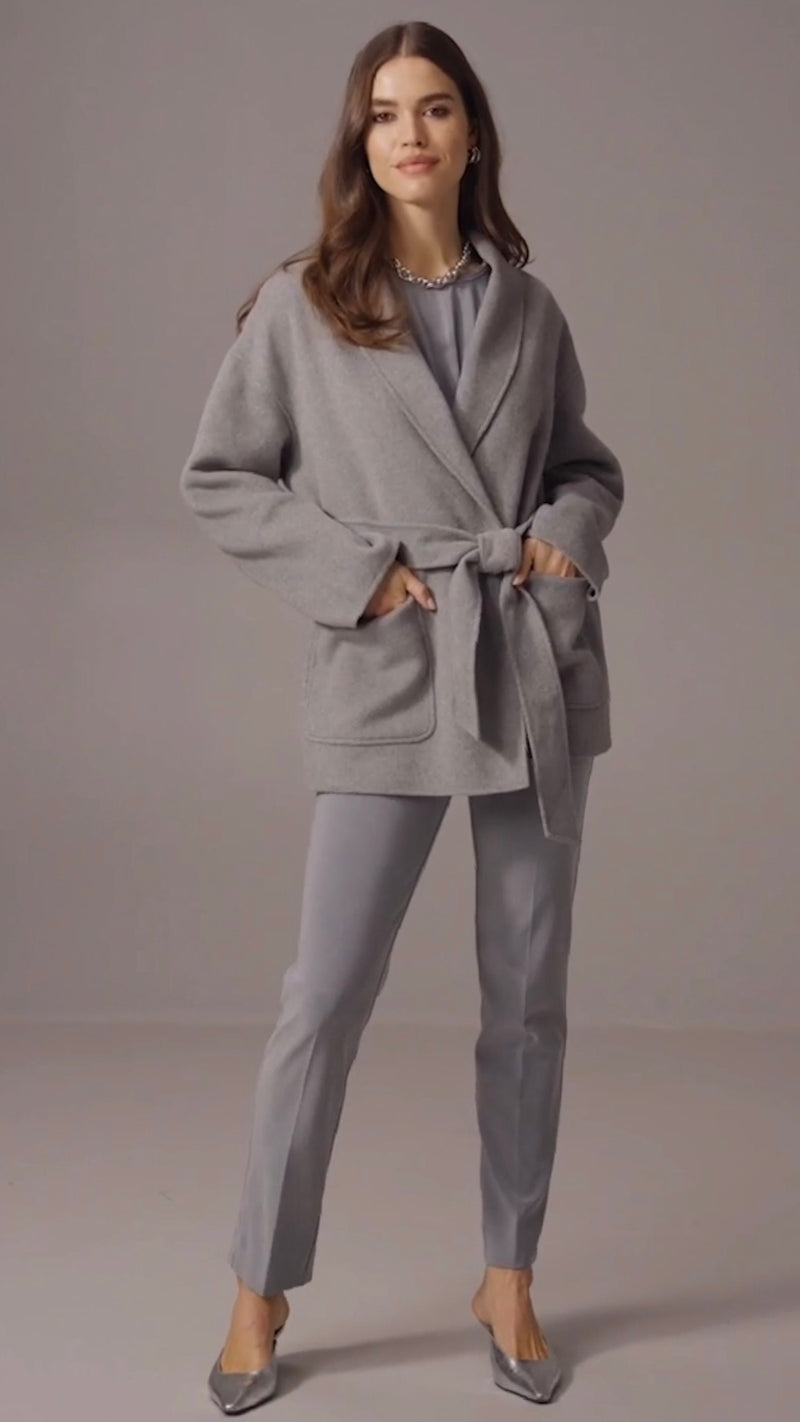 Joseph Ribkoff Wool Blend Belted Coat with Shawl Collar