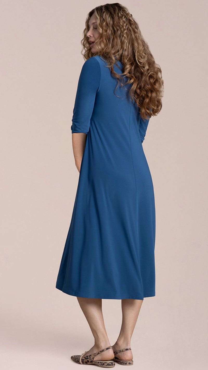 Square Neck Fit and Flare Dress, 3/4 Sleeve