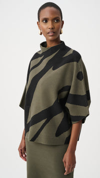 Joseph Ribkoff Abstract Jacquard Funnel-Neck Boxy Sweater