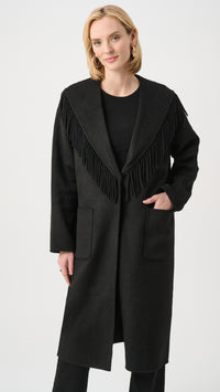 Joseph Ribkoff Wool Blend Shawl Collar Fringed Coat