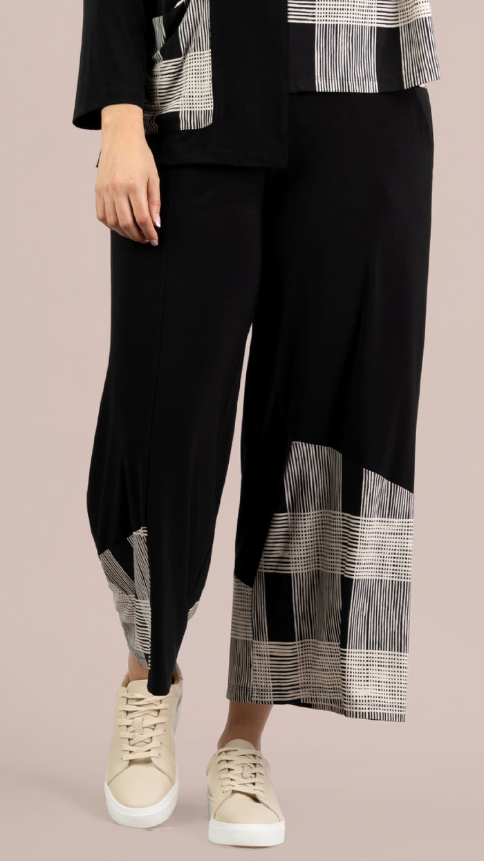 Wide Leg Crop, Block Print-Cashew Plaid