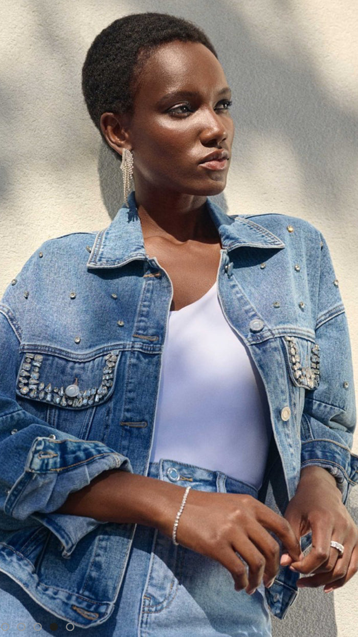 Embellished Denim Boxy Jacket