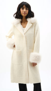 Joseph Ribkoff Feather Yarn and Faux Fur Sweater Coat (-30%+ at checkout)