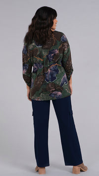 Safari Top, 3/4 Sleeve-Abstract Floral Print