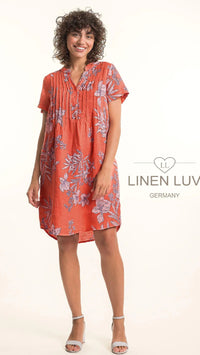LINEN LUV Linen Dress Short With PinTuck-Print