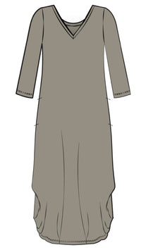 V-Neck Narrow Lantern Dress, 3/4 Sleeve