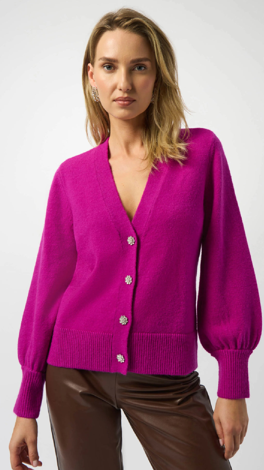 Joseph Ribkoff Sweater Knit Cardigan With Puff Sleeves