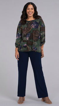 Safari Top, 3/4 Sleeve-Abstract Floral Print