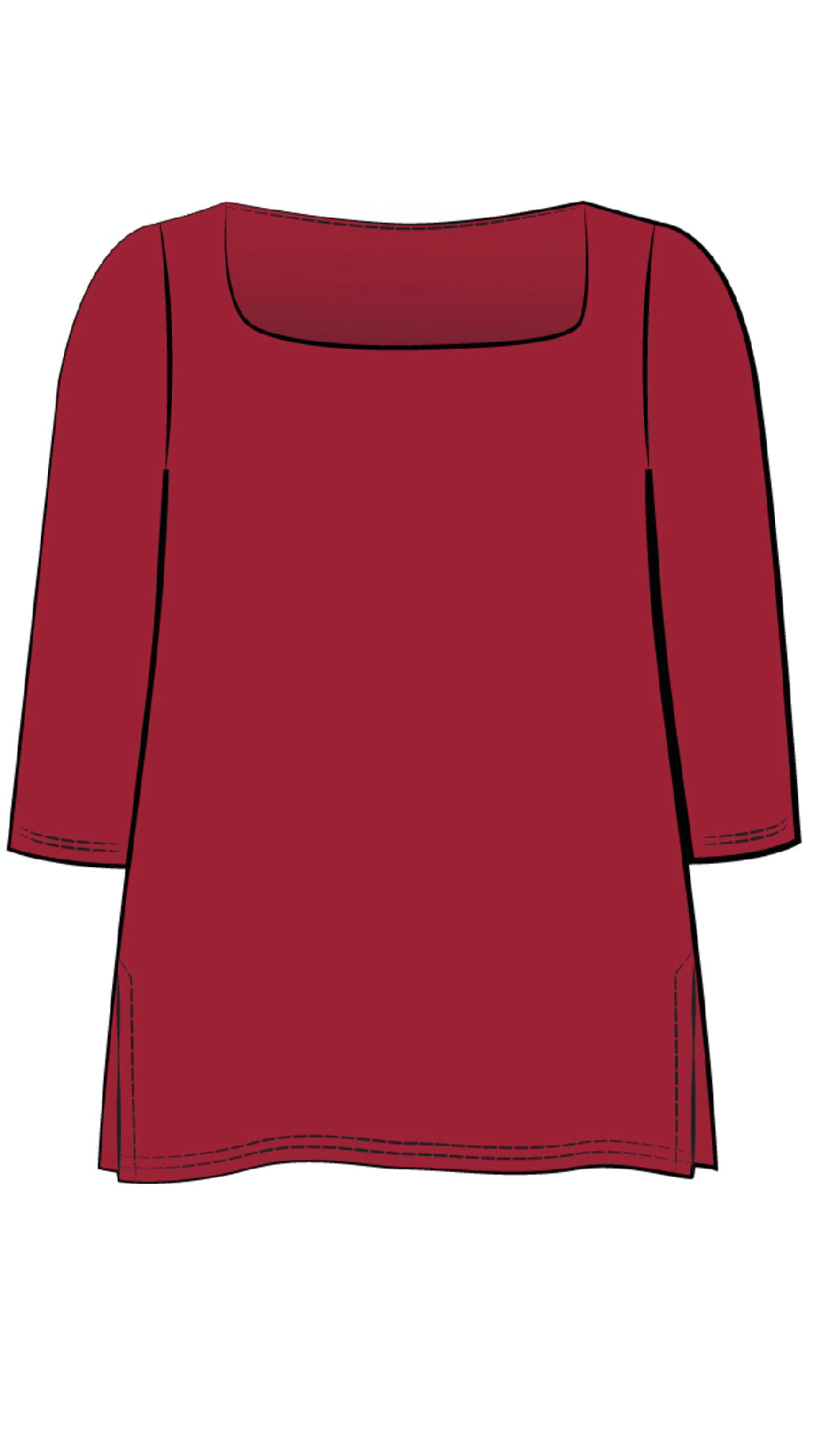 Soft Square Neck Top, 3/4 Sleeve