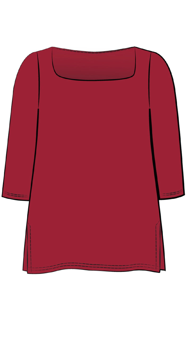 Soft Square Neck Top, 3/4 Sleeve